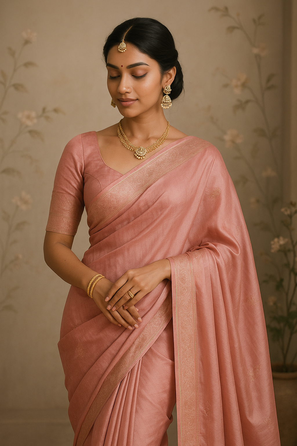 Blush Elegance – Handwoven Pink Silk Saree with Subtle Gold Zari Border
